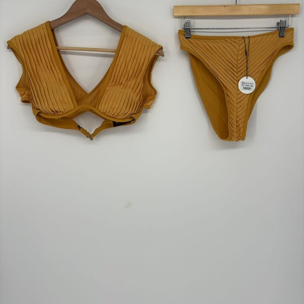 Andrea Iyamah Mustard Pleated Bikini Set